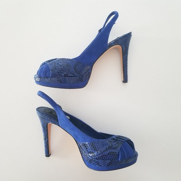 White House Black Market Shoes - WHBM Tern Heel Peeptoe Blue Suede and Snake Size 8